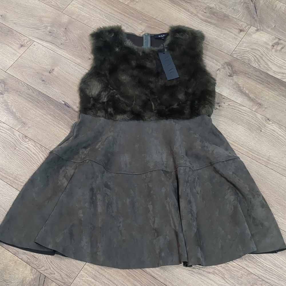 MAAC London Dress Fit & Flare Sleeveless Faux Fur Top Suede Feel Bottom Size L - Picture 3 of 10